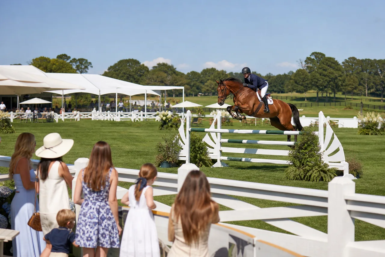 Equestrian show jumping event in Bridgehampton during late summer
