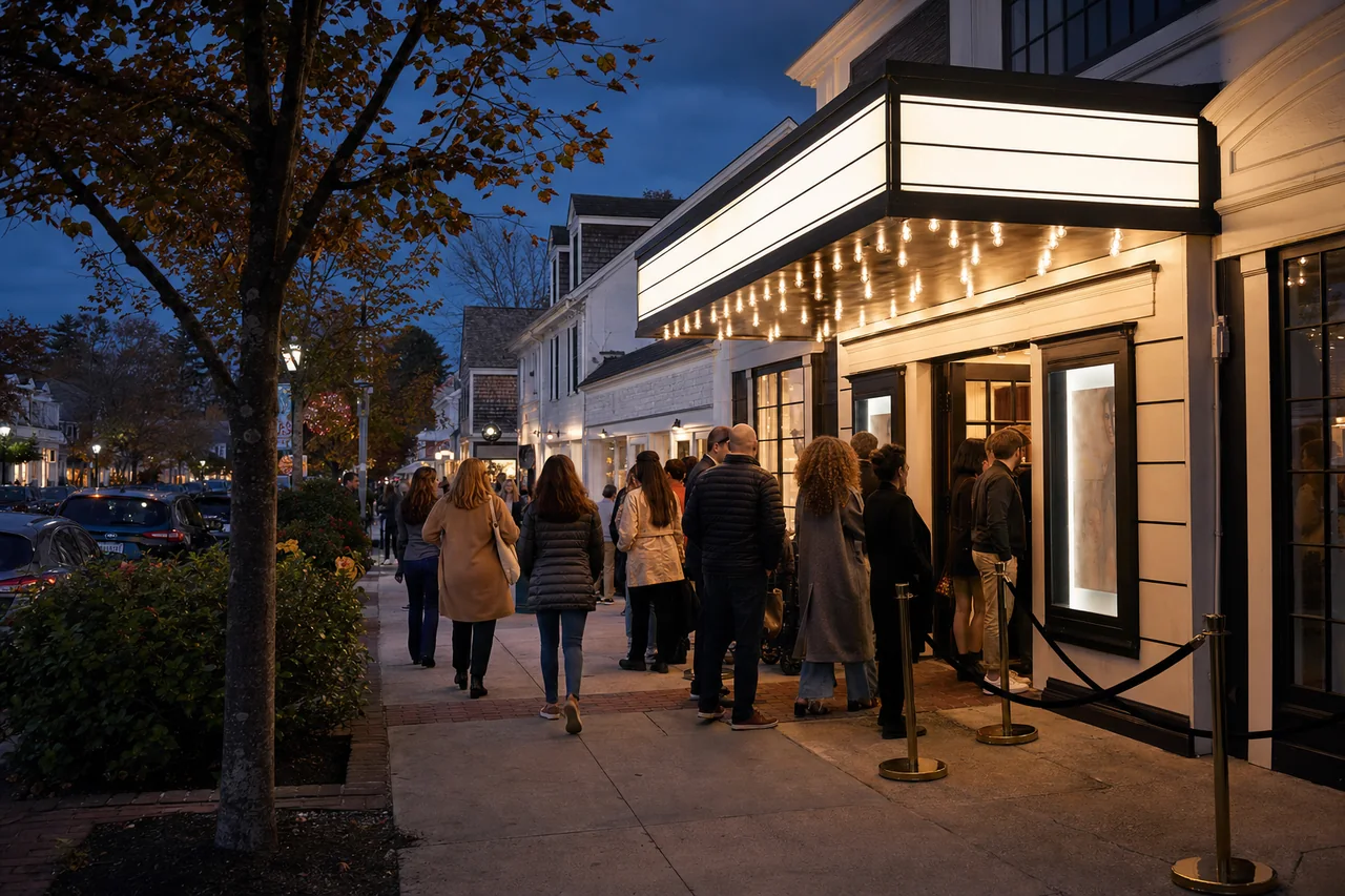 Film festival theater entrance in the Hamptons during autumn